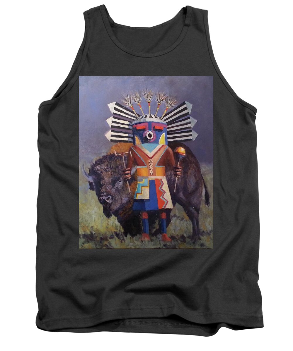 Kachina Tank Top featuring the painting He Runs With The Buffalo by Jessica Anne Thomas