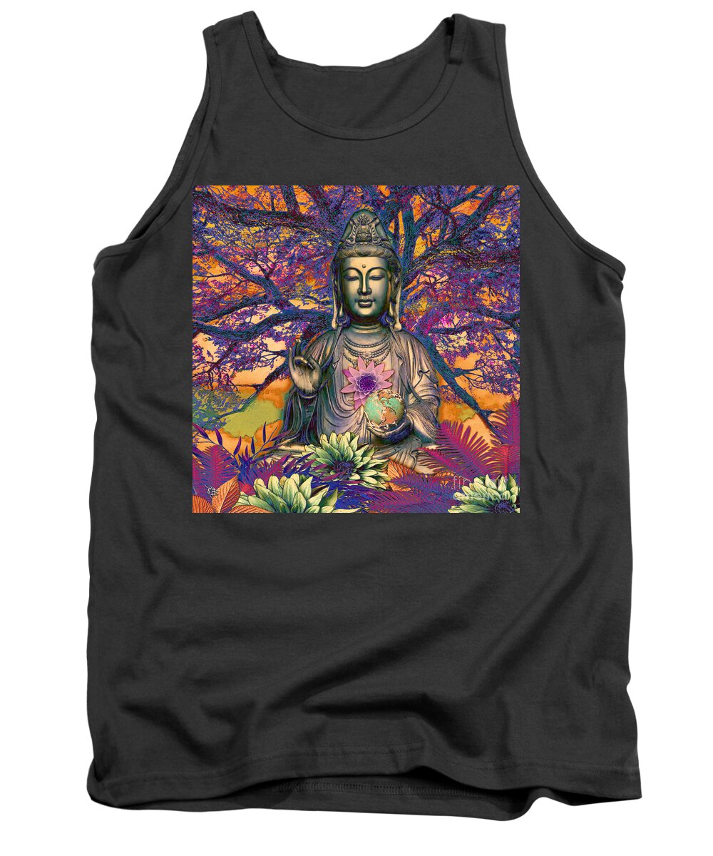 Kwan Yin Tank Top featuring the mixed media Healing Nature by Christopher Beikmann