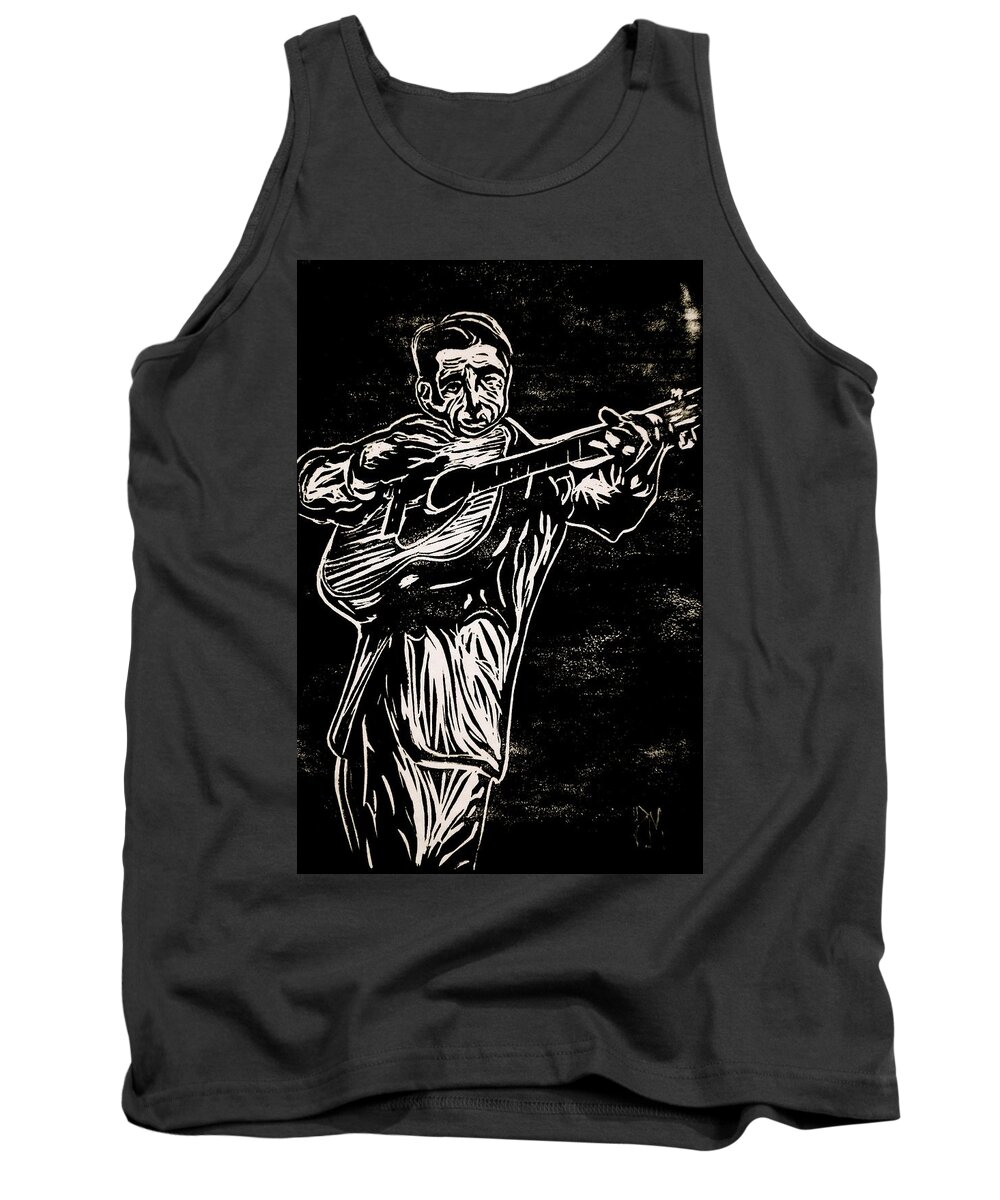Johnny Cash Tank Top featuring the relief Hello' I'm Johnny Cash by Pete Maier