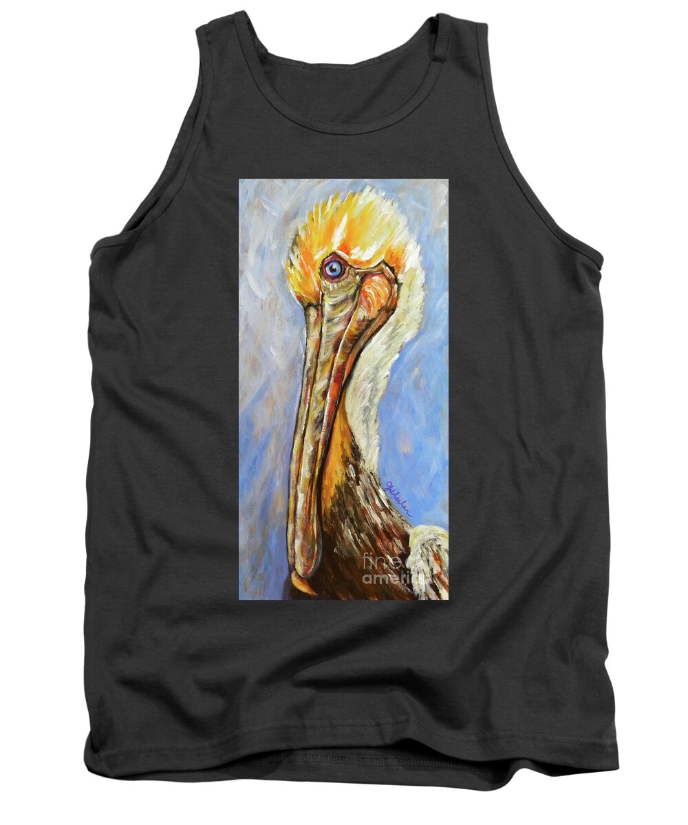 Pelican Tank Top featuring the painting Here's looking at you by JoAnn Wheeler