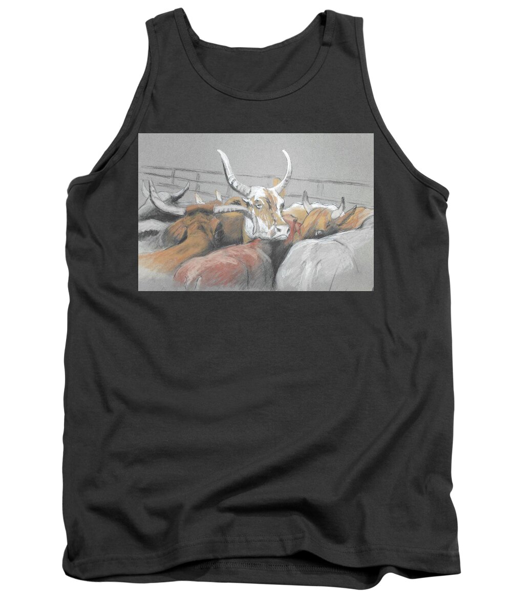 Artwork Tank Top featuring the drawing High Horns by Cynthia Westbrook