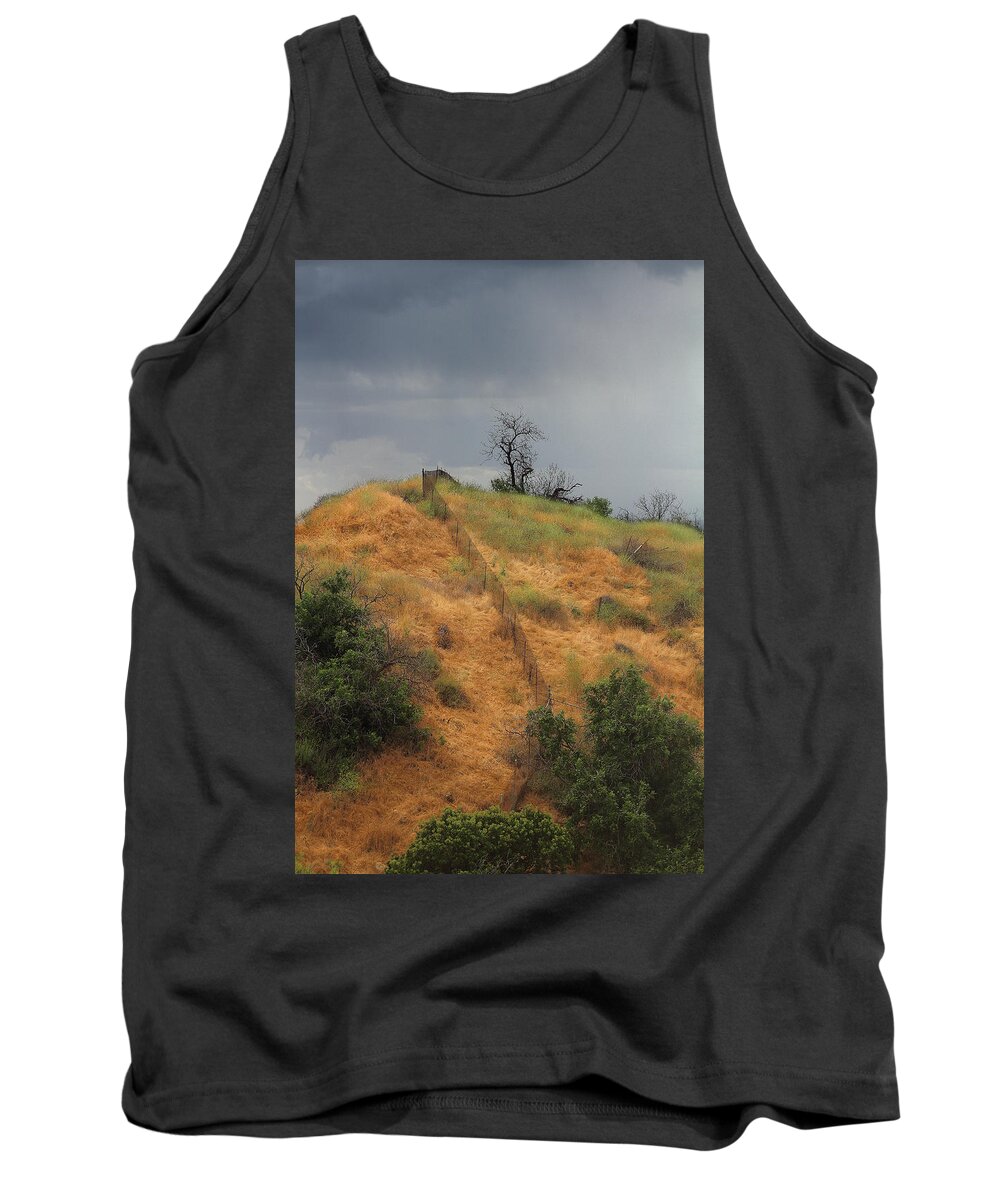 Hill Divided By Fence Tank Top featuring the photograph Hill Divided By Fence by Viktor Savchenko