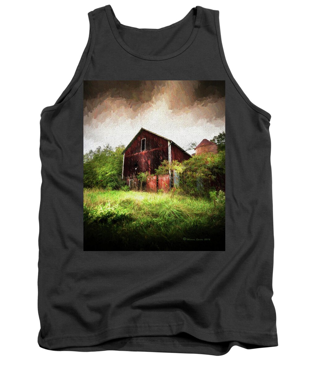 Barn Tank Top featuring the mixed media Hillside Barn by Marvin Spates