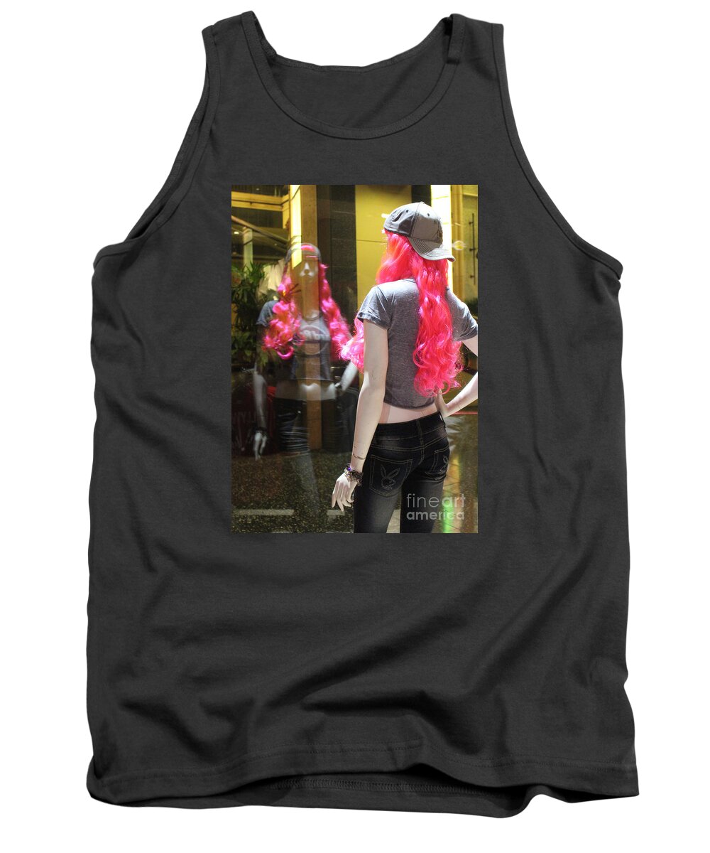 Hollywood Tank Top featuring the photograph Hollywood Pink Hair in Window by Cheryl Del Toro