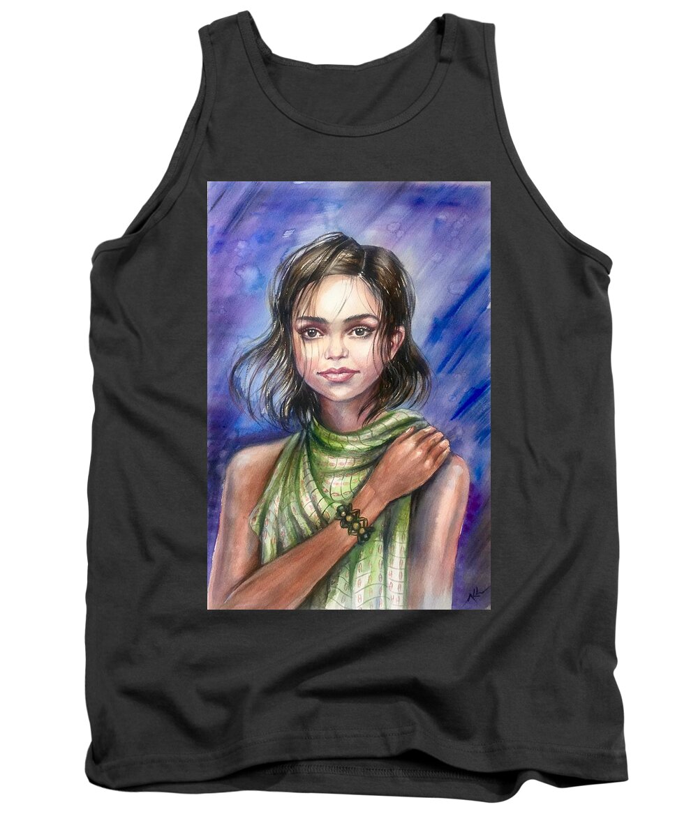 Girl Tank Top featuring the painting Hope by Katerina Kovatcheva