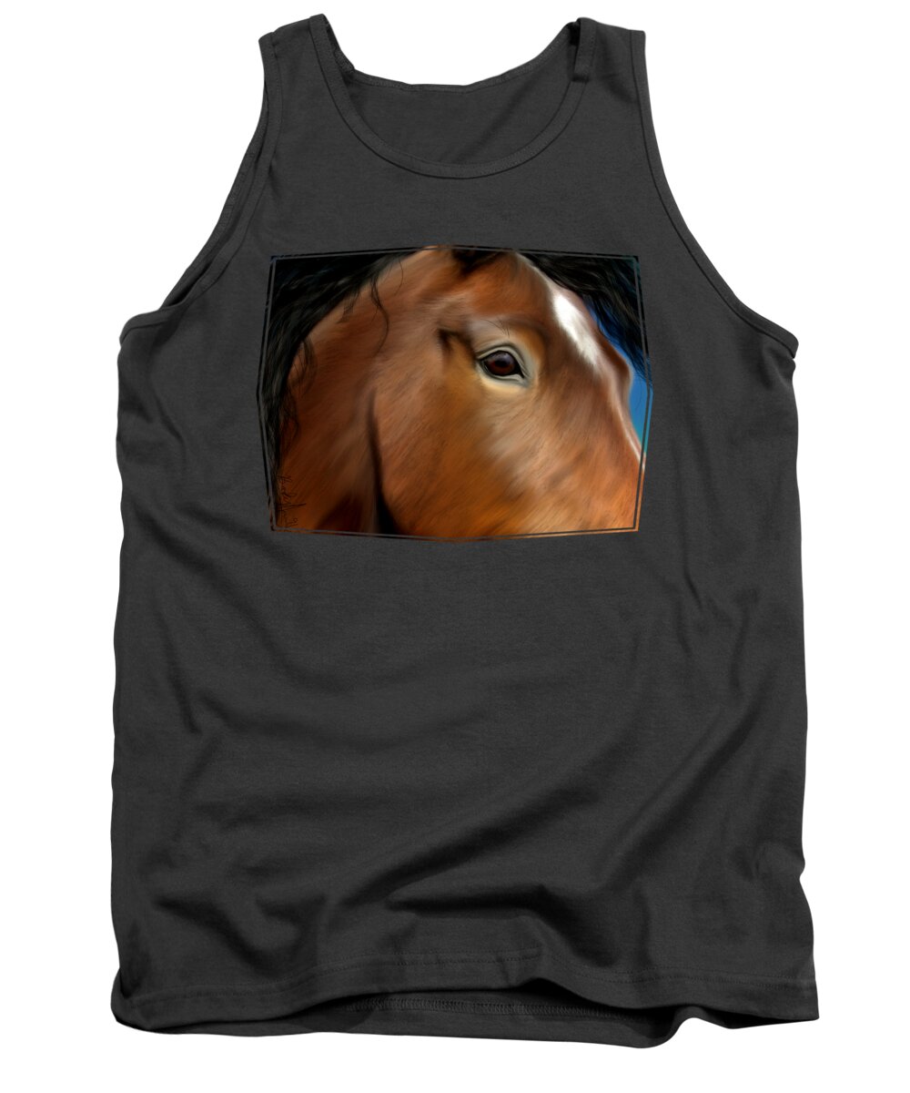 Horse Tank Top featuring the painting Horse Portrait Close Up by Becky Herrera