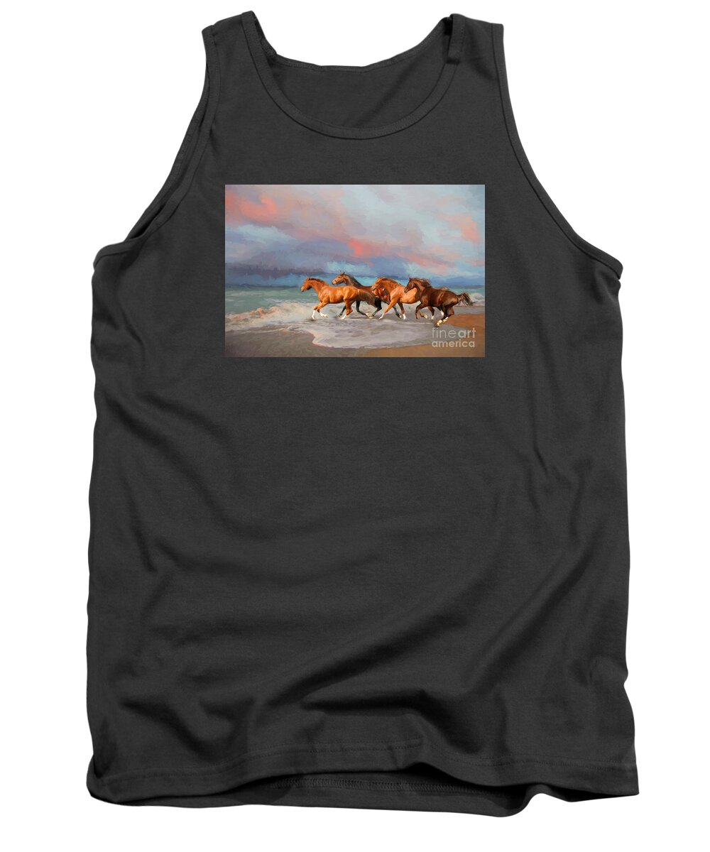 Beach Tank Top featuring the photograph Horses at the Beach by Mim White