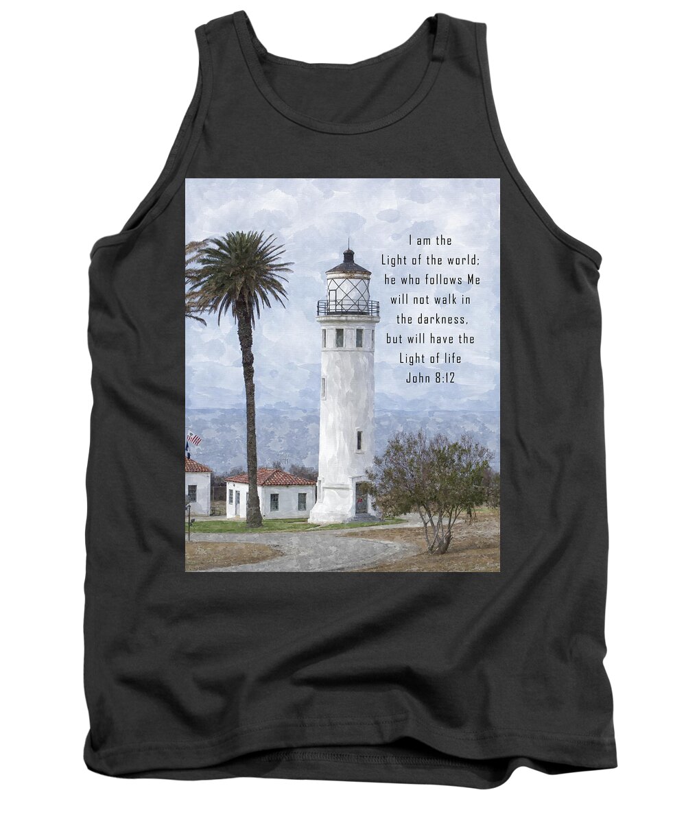 Bible Verse Tank Top featuring the digital art I am the Light of the World by Anthony Murphy