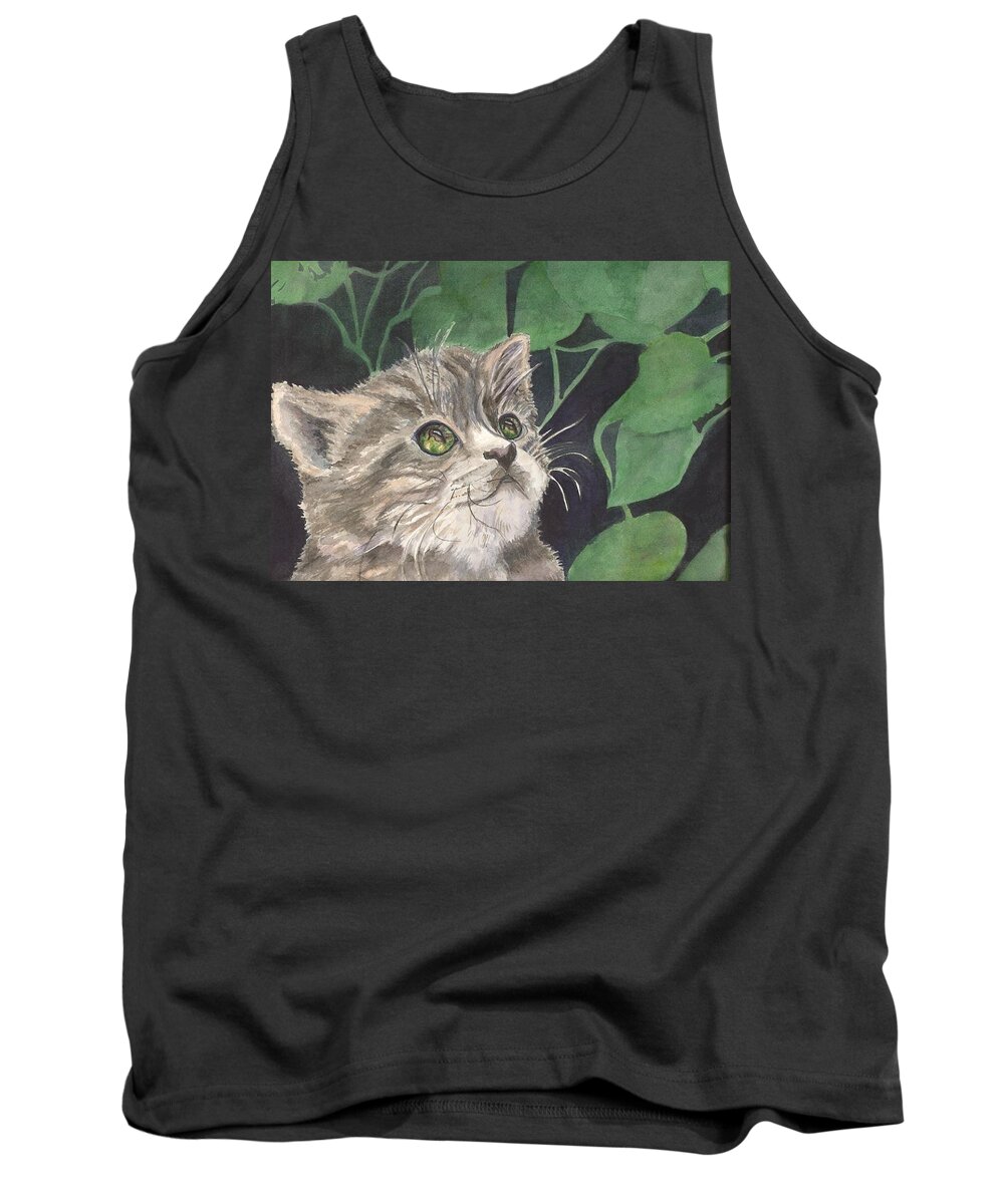 The Eyes Show What The Prey The Cat Is Hunting. A Grey Striped Cat. Tank Top featuring the painting I see you by Charme Curtin