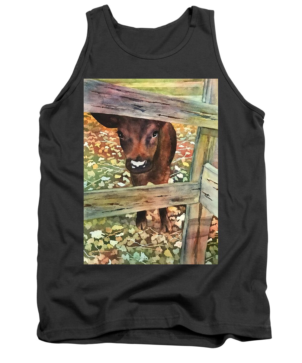 Cow Tank Top featuring the painting I Want My Momma by Beth Fontenot