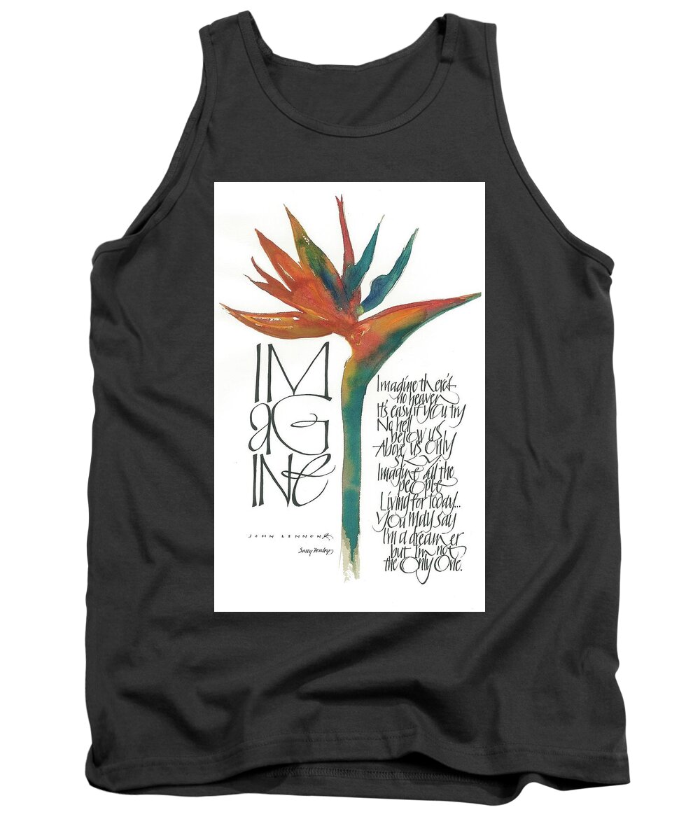 Calligraphy Tank Top featuring the drawing Imagine by Sally Penley