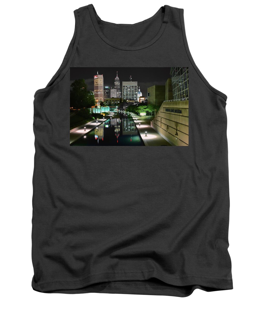Indianapolis Tank Top featuring the photograph Indianapolis Canal Night View by Frozen in Time Fine Art Photography