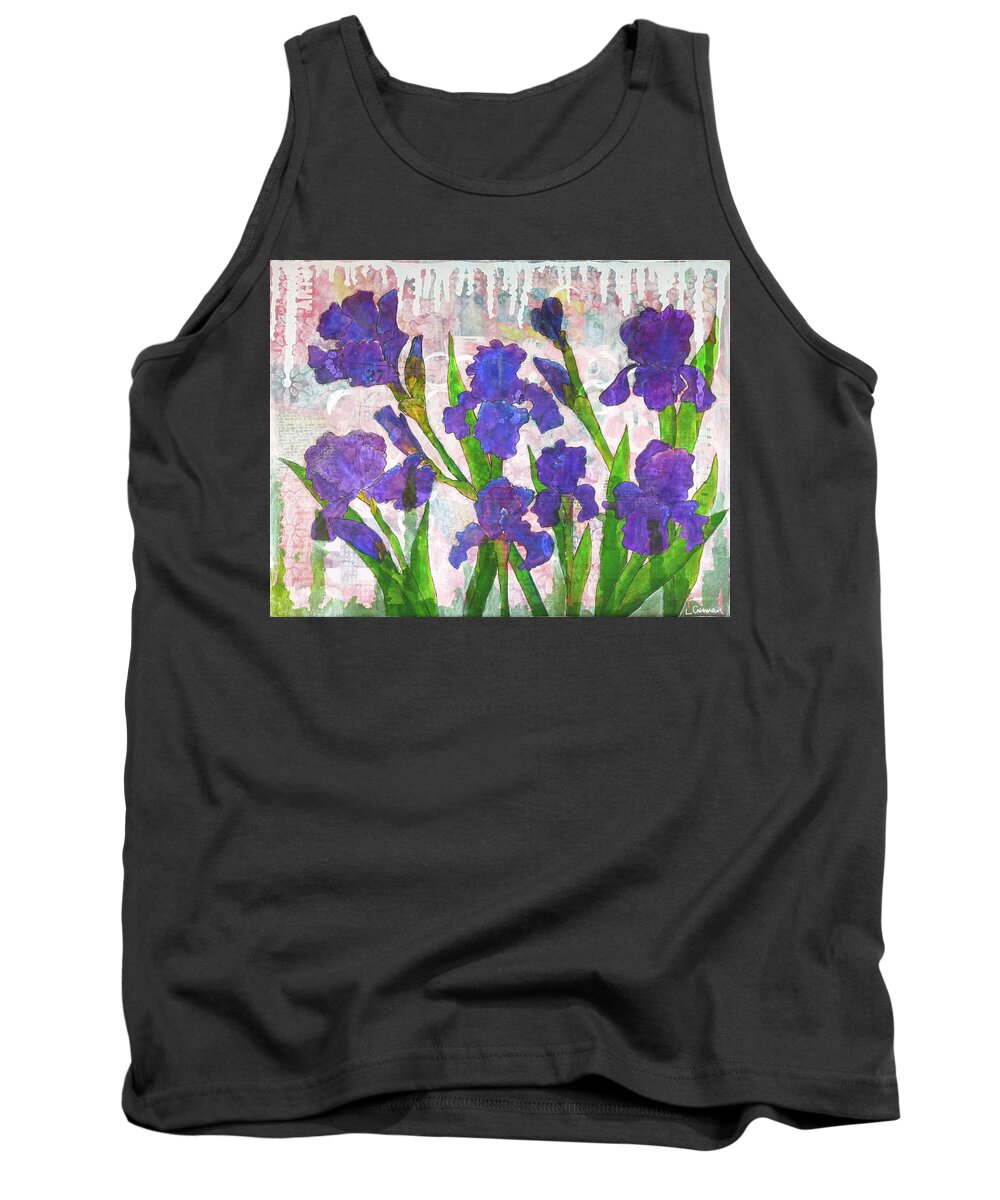 Iris Tank Top featuring the painting Irresistible Irises by Lisa Crisman