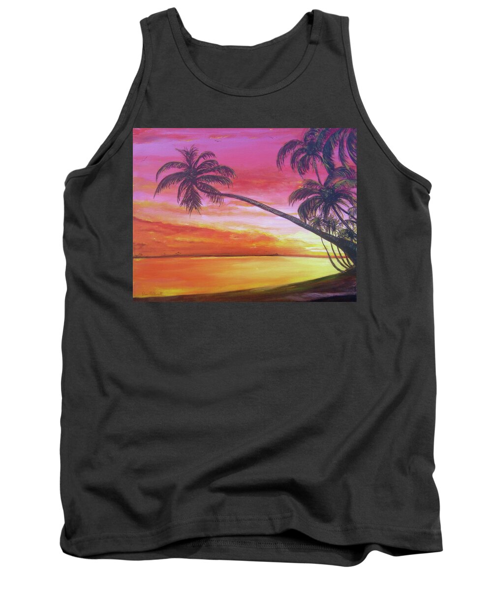 Palm Tank Top featuring the painting Island Sunrise by Dawn Harrell