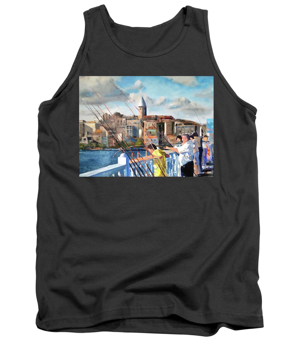  Tank Top featuring the painting Istanbul Fishing by Josef Kelly