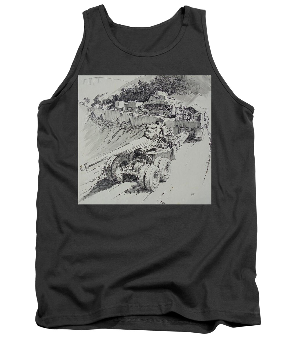 Drawing Tank Top featuring the drawing Italy 1943. by Mike Jeffries