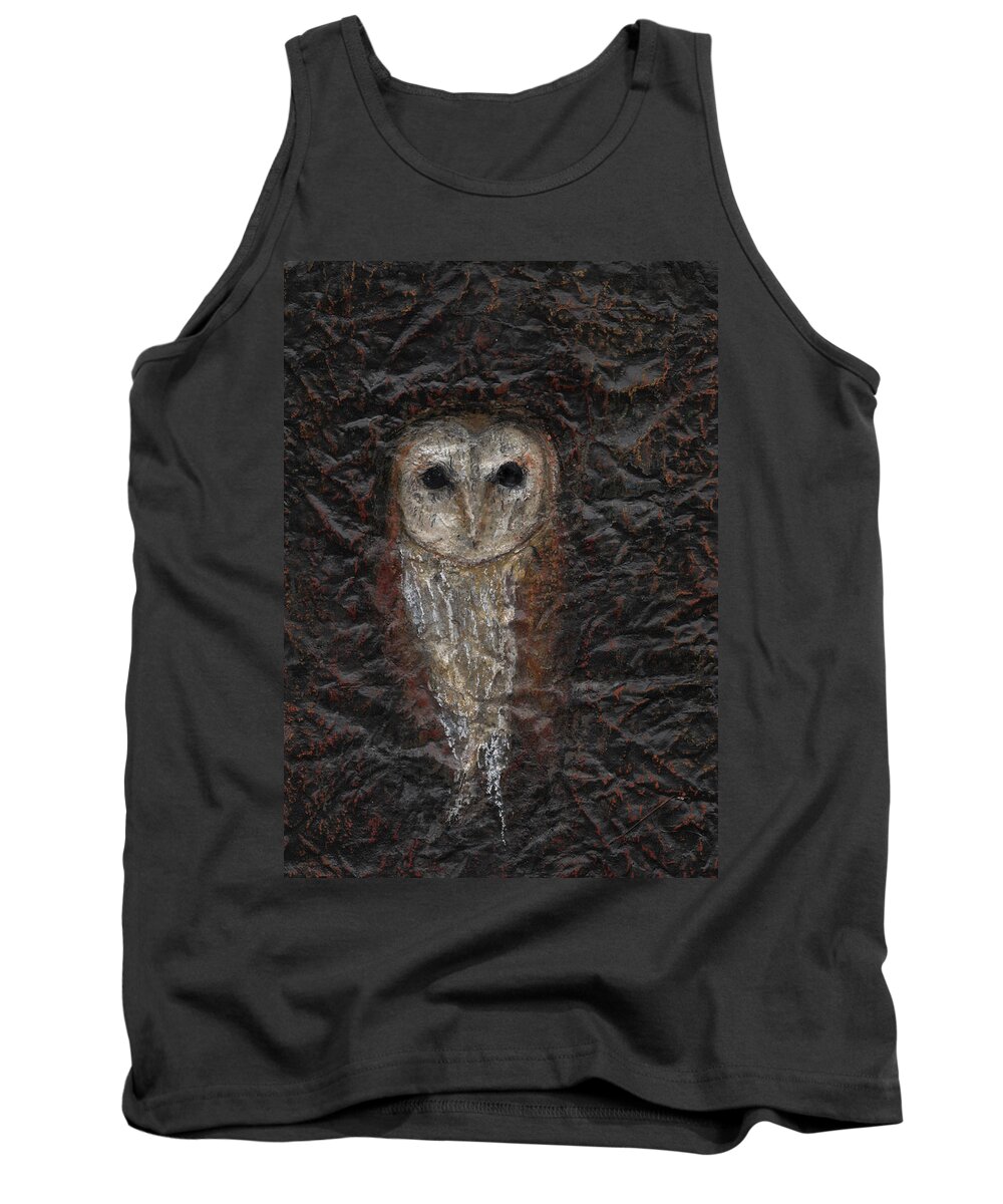 Owl Art - For Owl Lovers- Barn Oil Paintings- Owls- Barn Owls- Tank Top featuring the painting In the Velvet darkness by Rae Ann M Garrett