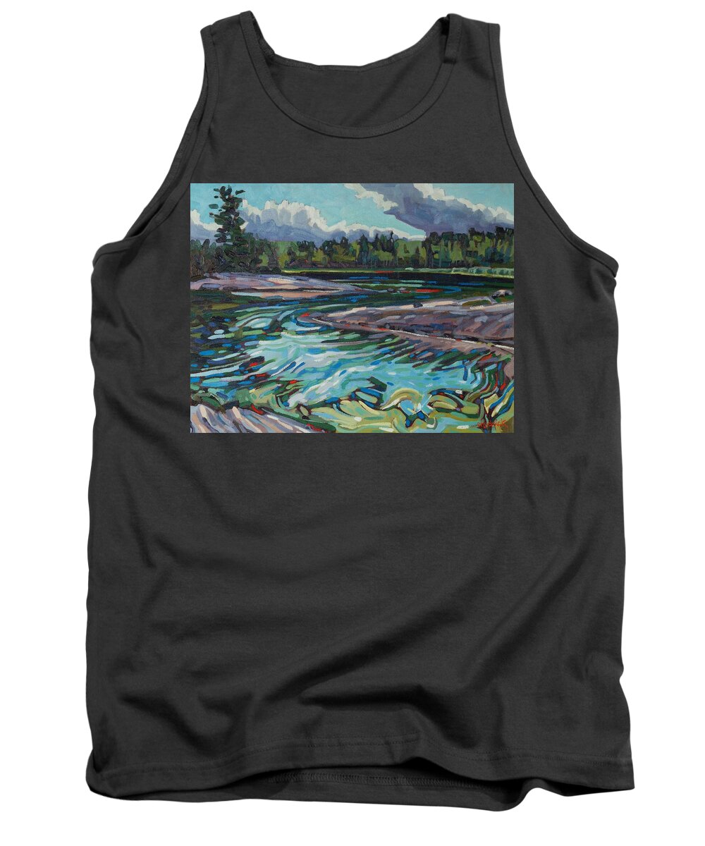 998 Tank Top featuring the painting Jim Afternoon Rapids by Phil Chadwick