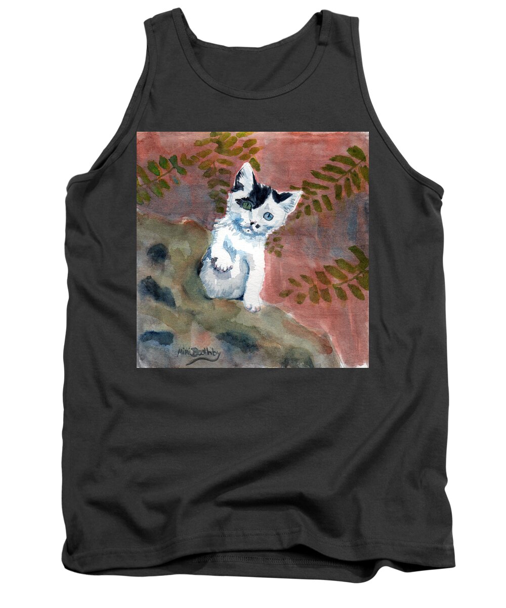 A Sweet Little Odd-eyed White Kitten Rescued In Syria By Alaa Tank Top featuring the painting Junior by Mimi Boothby