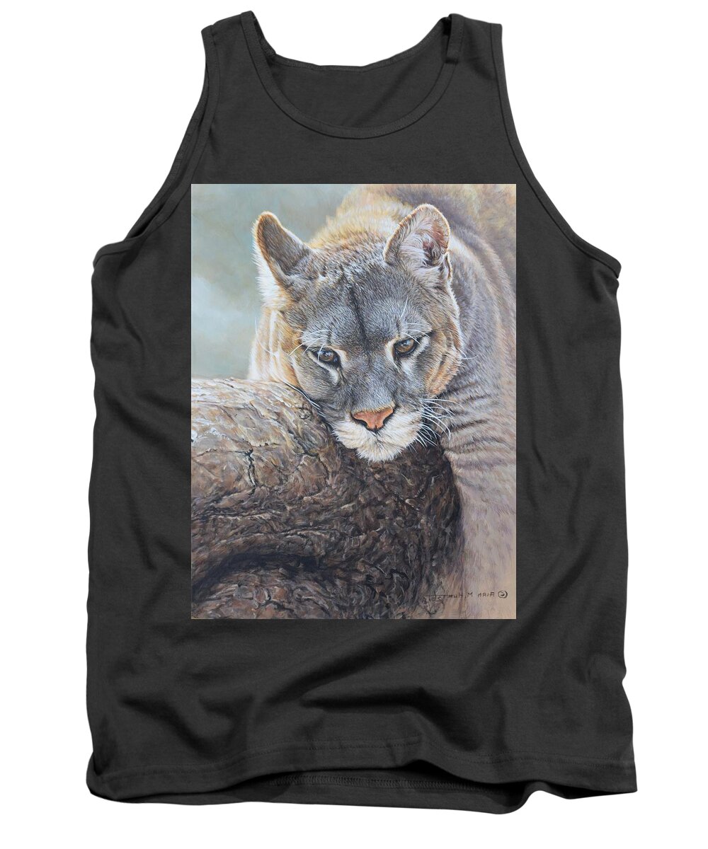 Cougar Tank Top featuring the painting Just Chilling by Alan M Hunt