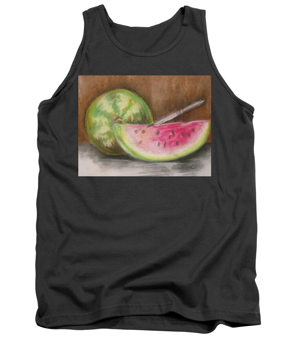 Still Life Tank Top featuring the drawing Just Watermelon by Leslie Manley