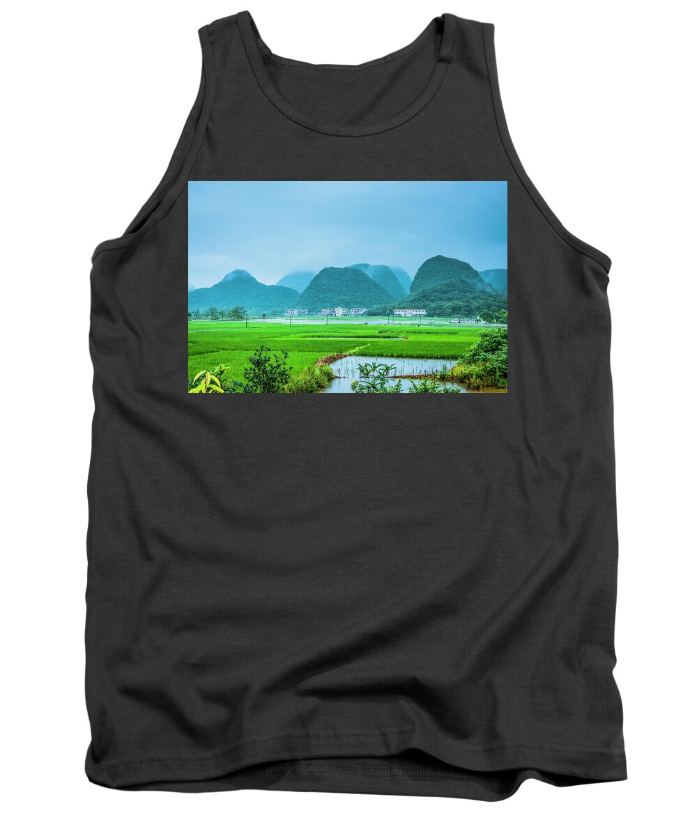 Karst Tank Top featuring the photograph Karst rural scenery in raining by Carl Ning