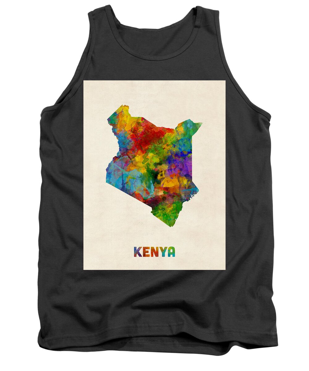 Kenya Tank Top featuring the digital art Kenya Watercolor Map by Michael Tompsett