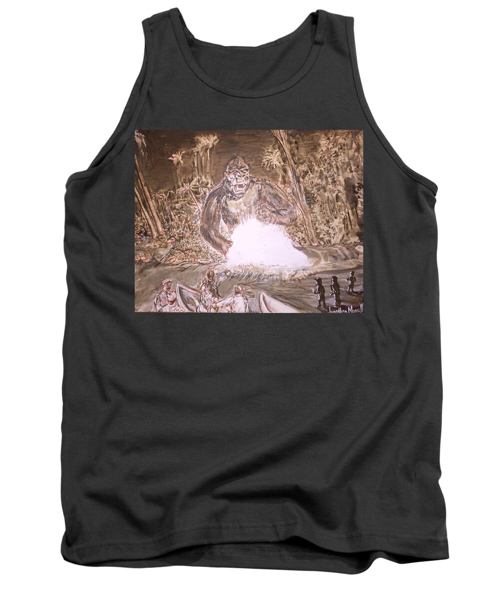 King Kong 1933 Bruce Cabot Robert Armstrong Fay Wray Creature Features Rko Radio Pictures Silver Screen Tank Top featuring the painting King Kong - Bombed On The Beach by Jonathan Morrill