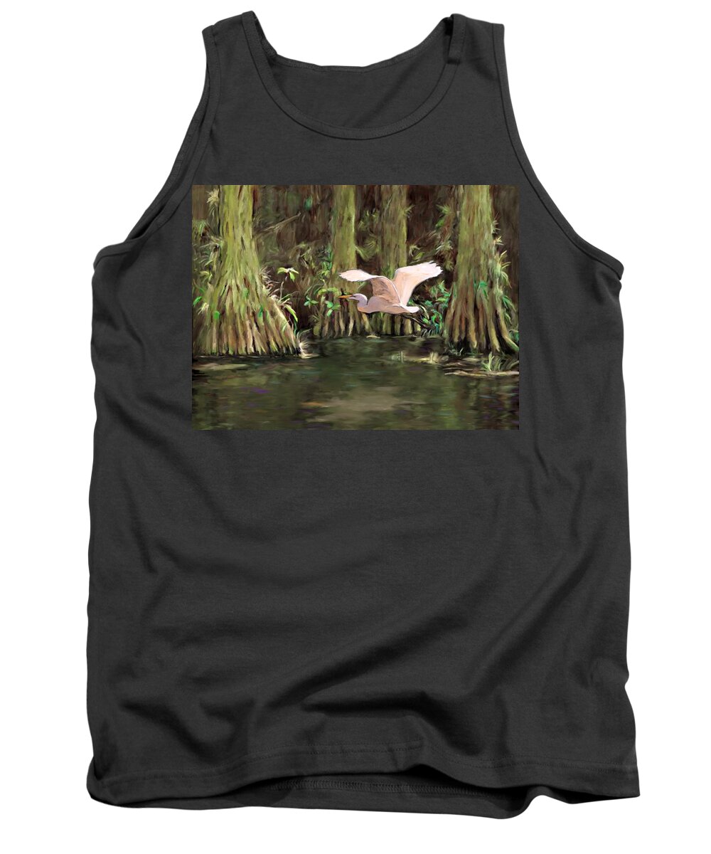 Swamp Scenes Tank Top featuring the painting King of the Swamp by David Van Hulst