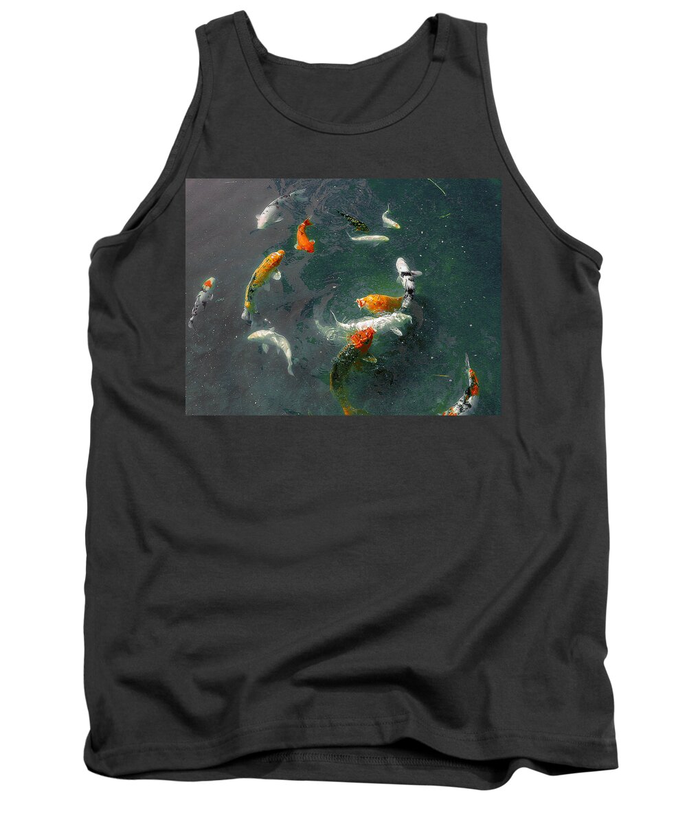 Koi Tank Top featuring the photograph Koi Symphony 2 Stylized by Anne Cameron Cutri