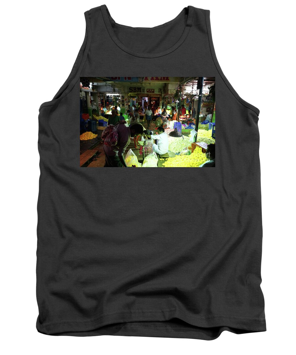 India Tank Top featuring the photograph Koyambedu Flower Market Stalls by Mike Reid