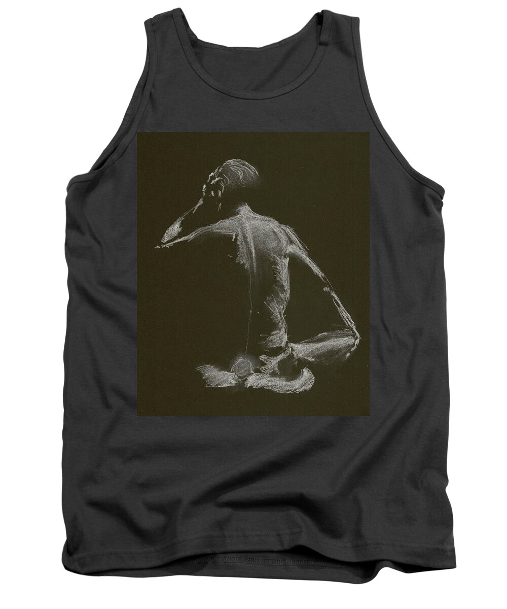 Figure Drawing Tank Top featuring the drawing Kroki 2015 01 10_14 Figure Drawing White Chalk by Marica Ohlsson