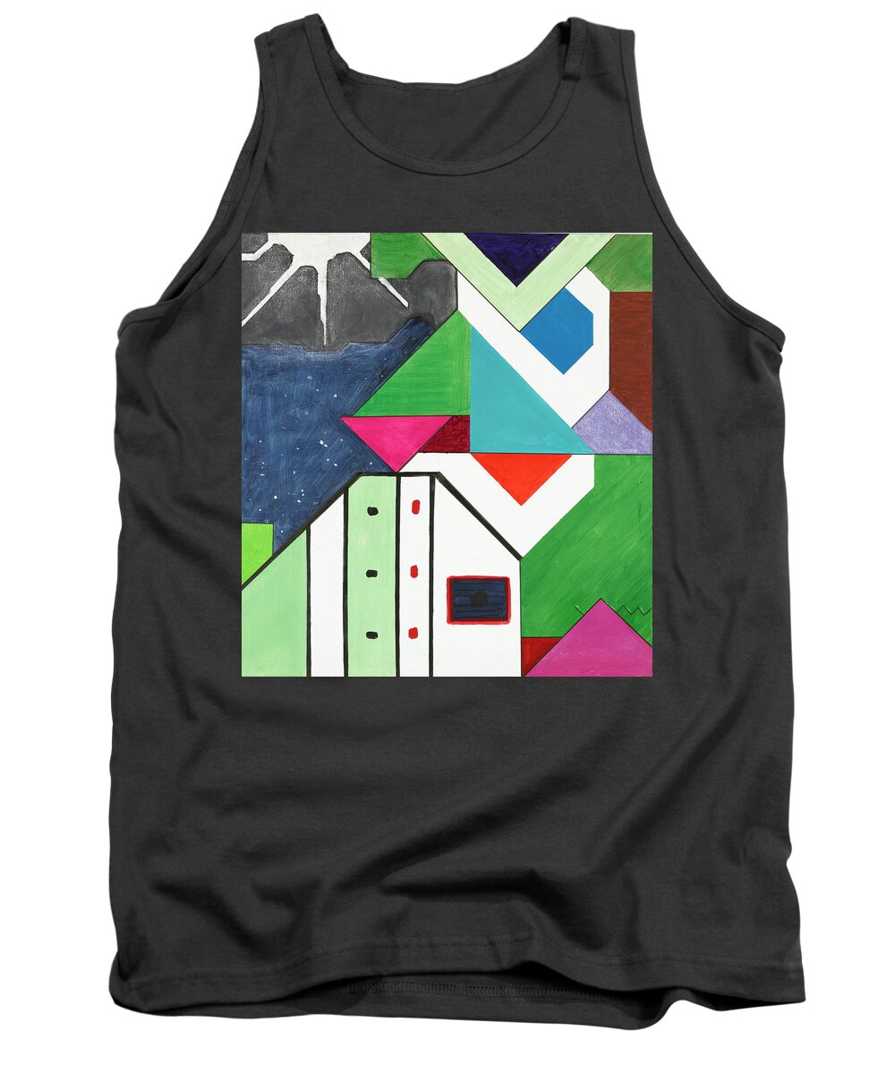 Abstract Tank Top featuring the painting La notte sopra la citta verde - Part V by Willy Wiedmann