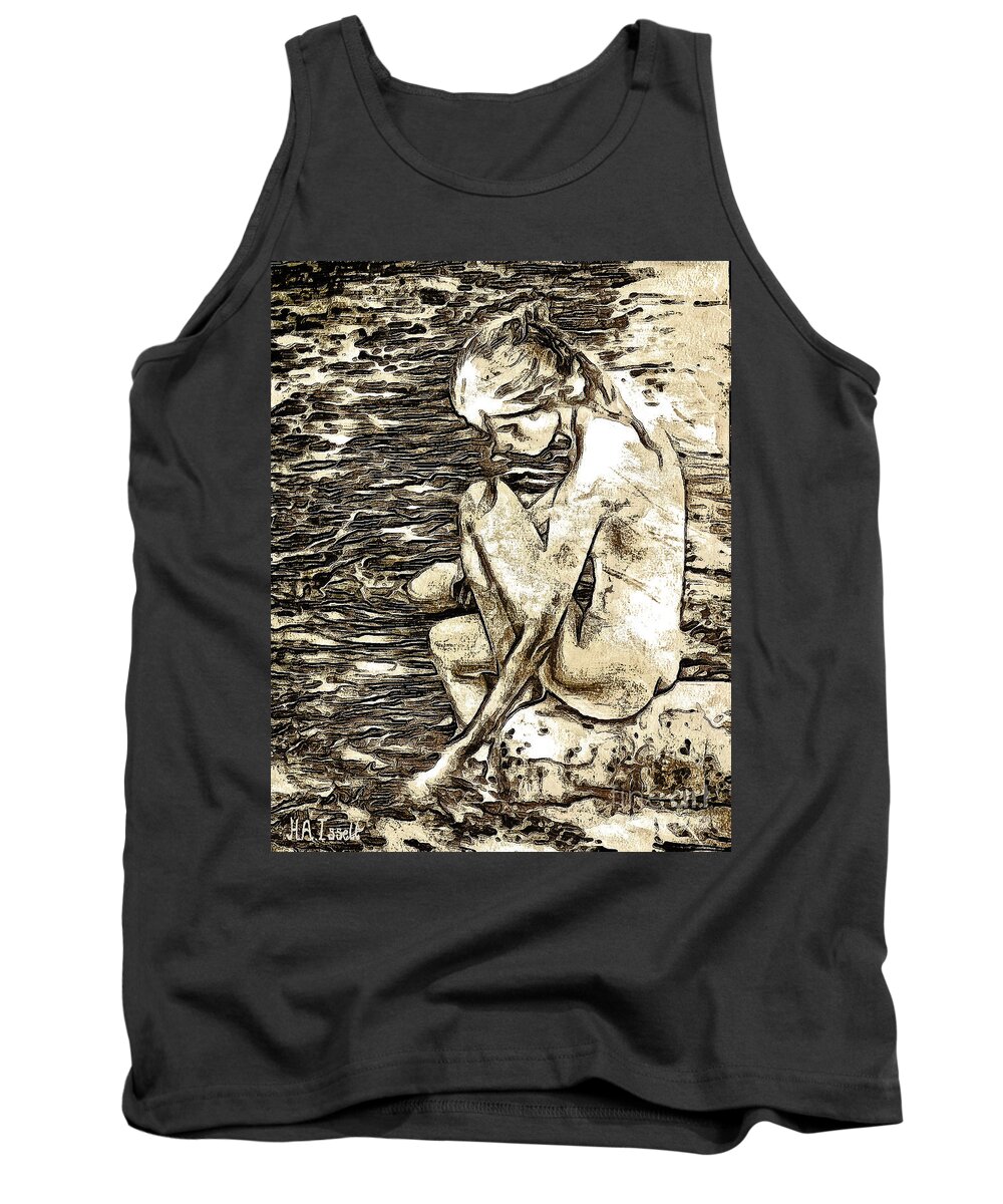 Lake Tank Top featuring the digital art Lady at the Lake by Humphrey Isselt