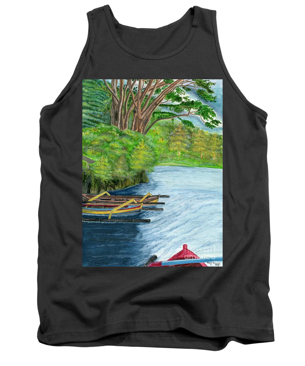 Bali Tank Top featuring the painting Lake Bratan Boats Bali Indonesia by Melly Terpening