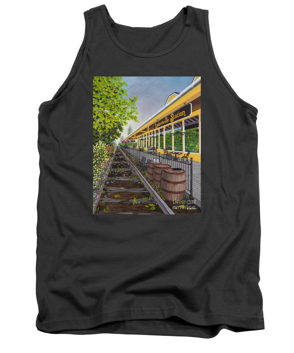 Lambertville Station Tank Top featuring the painting Lambertville Station by Val Miller