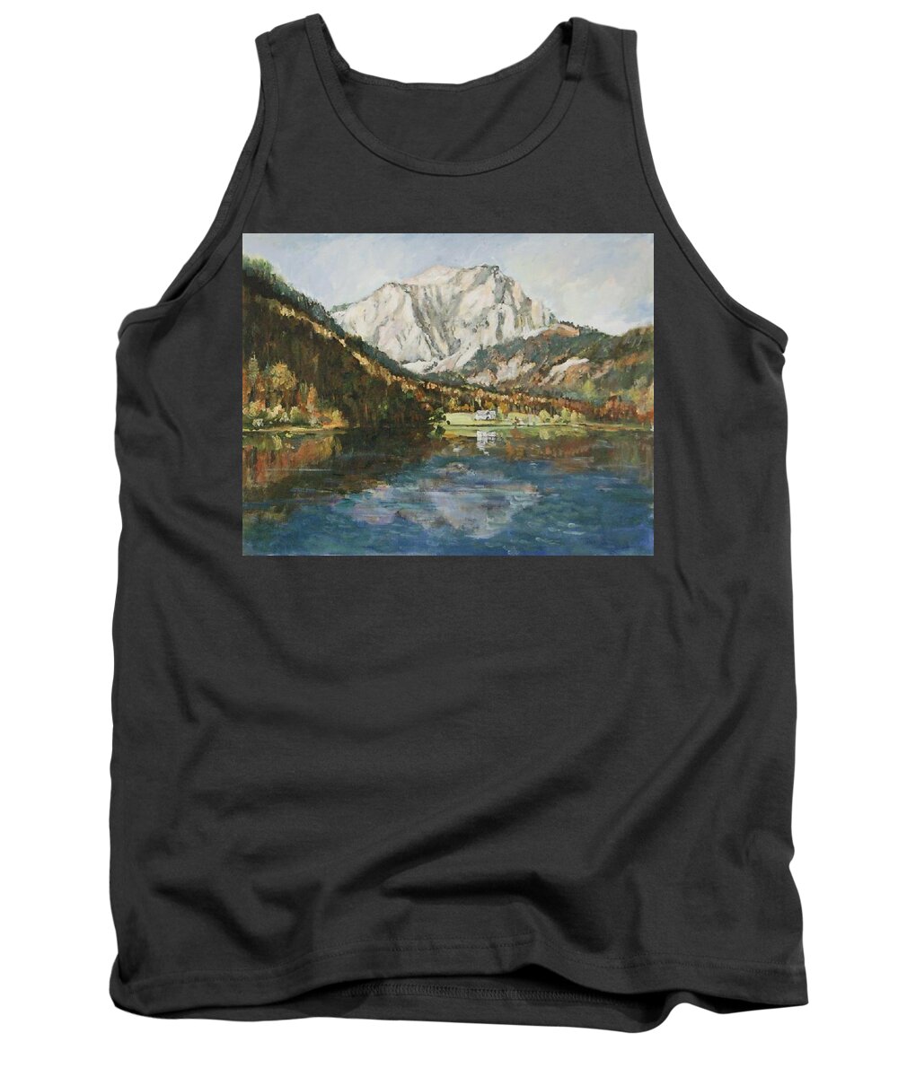 Landscape Tank Top featuring the painting Langbathsee Austria by Ingrid Dohm