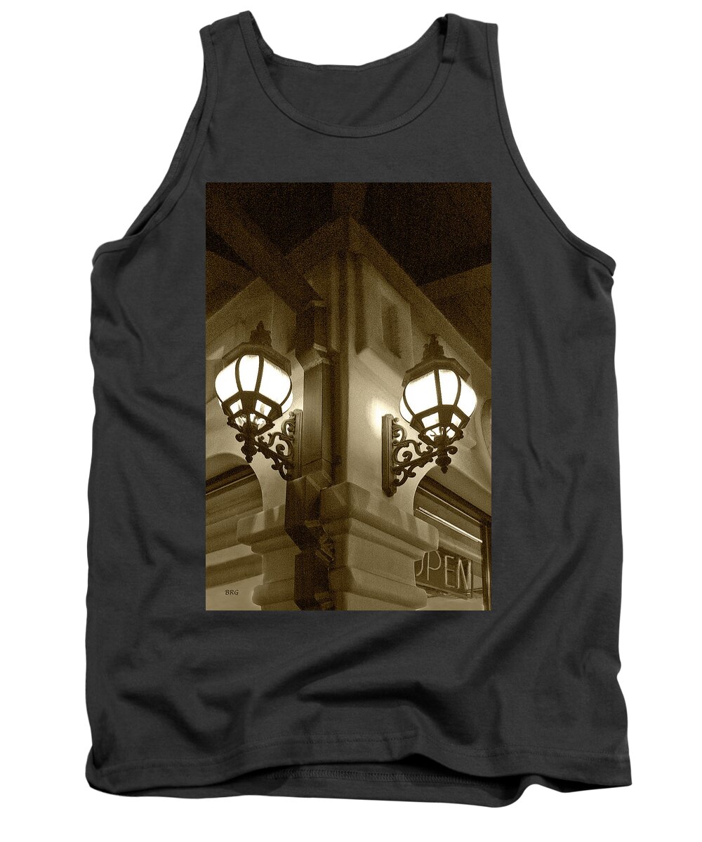 Architecture Tank Top featuring the photograph Lanterns - Night In The City - In Sepia by Ben and Raisa Gertsberg
