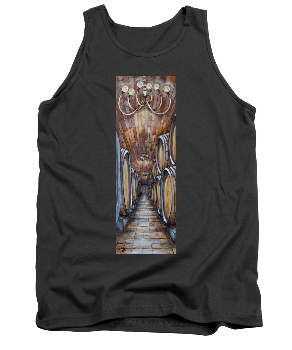 Wine Art Tank Top featuring the painting Larry's Wine Cellar by Katia Von Kral
