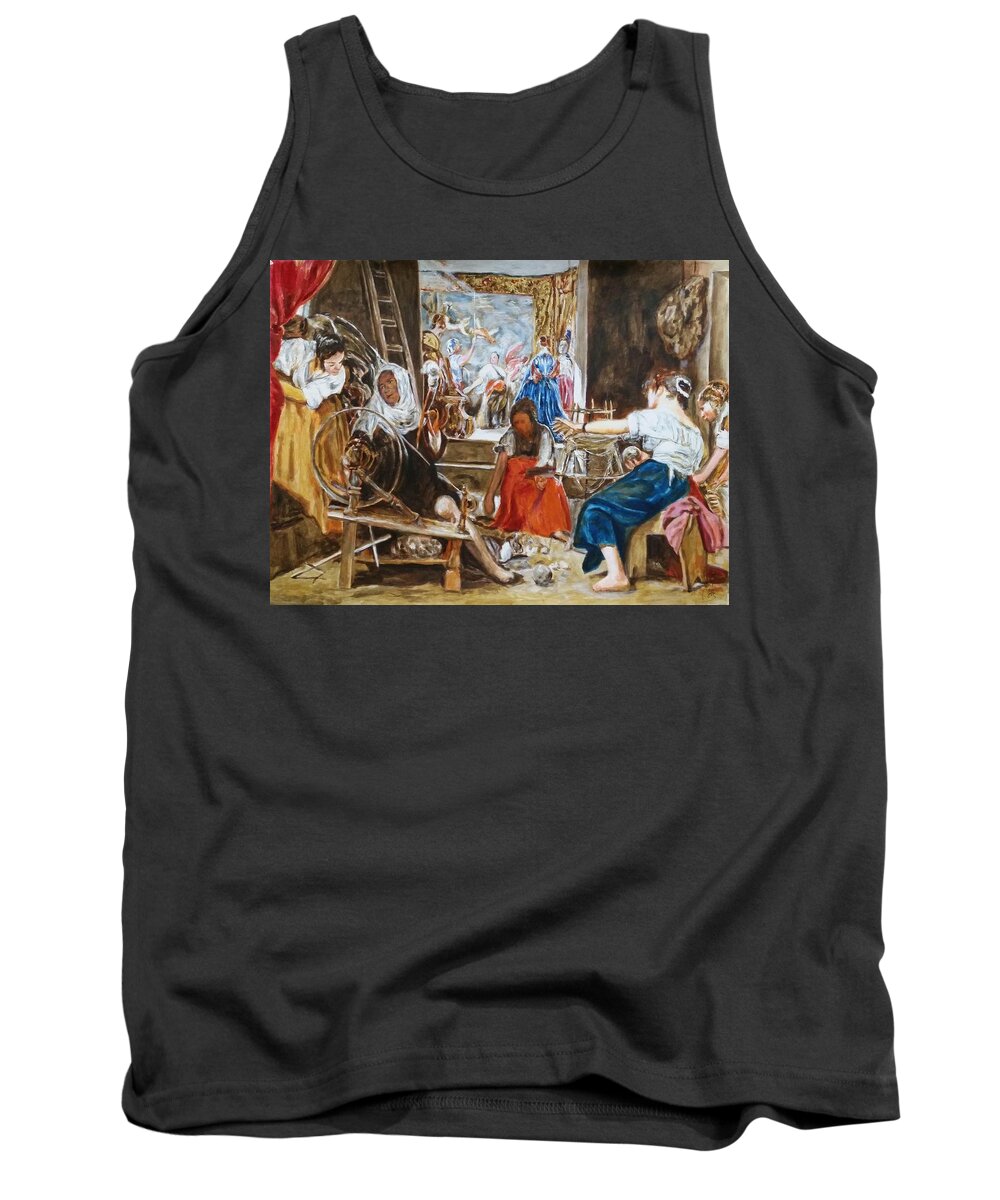 Arachne Tank Top featuring the painting Las Hilanderas. Study by Bachmors Artist