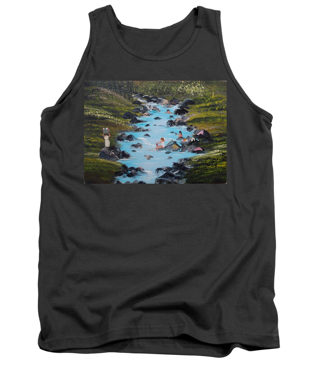 Lavando Ropa Tank Top featuring the painting Laundry Day by Gloria E Barreto-Rodriguez