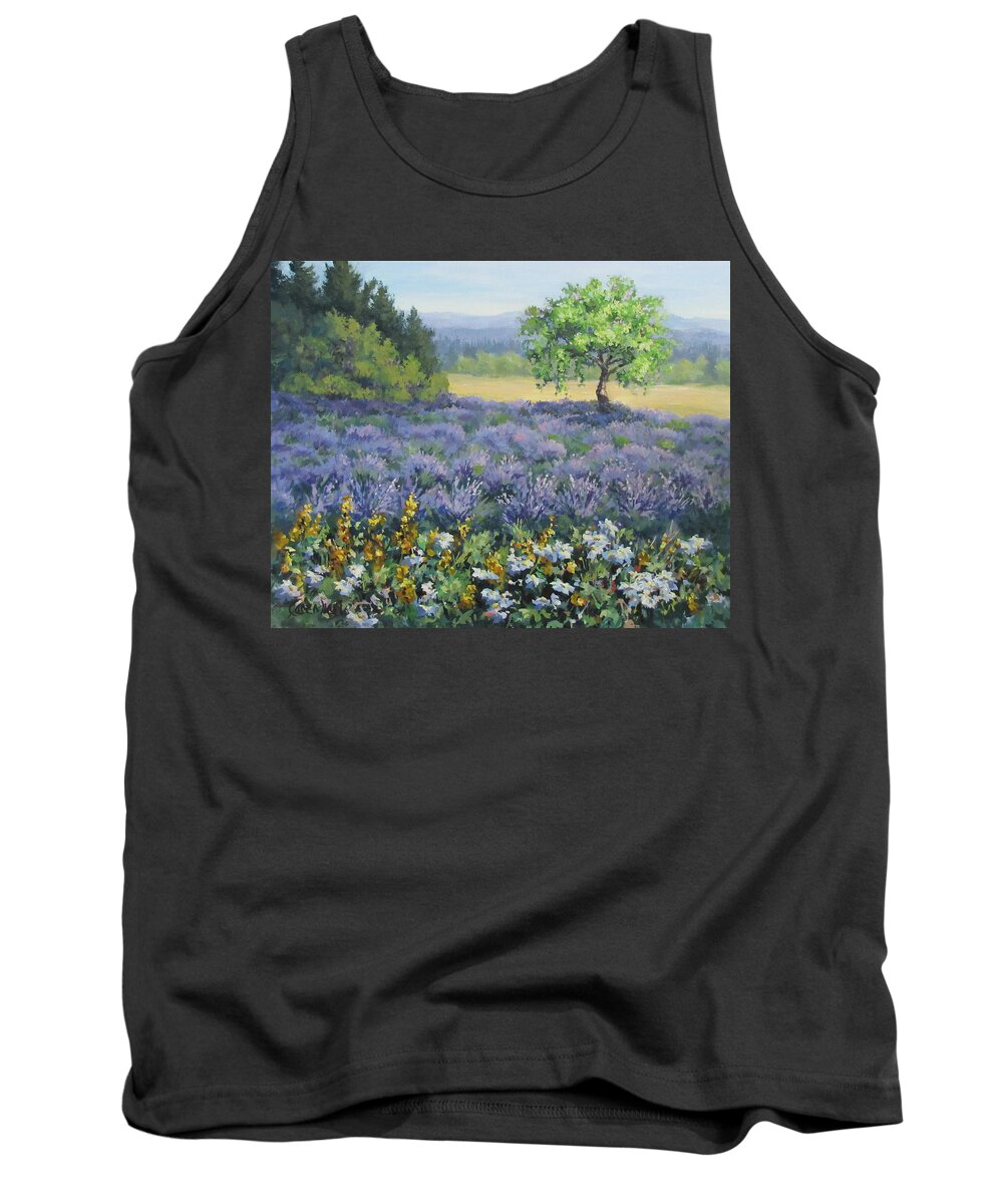 Landscape Painting Tank Top featuring the painting Lavender and Wildflowers by Karen Ilari