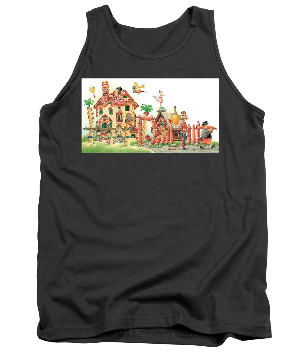 Food Lanscape Kitchen Cake Sweets Tank Top featuring the painting Lazinessland04 by Kestutis Kasparavicius
