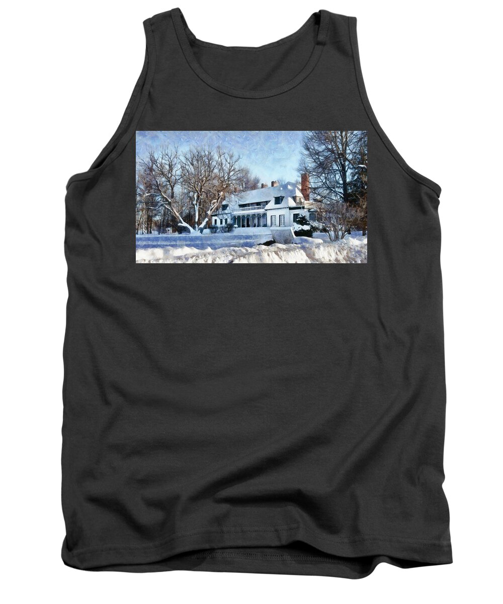 Winter Tank Top featuring the digital art Leacock Museum in Winter by JGracey Stinson