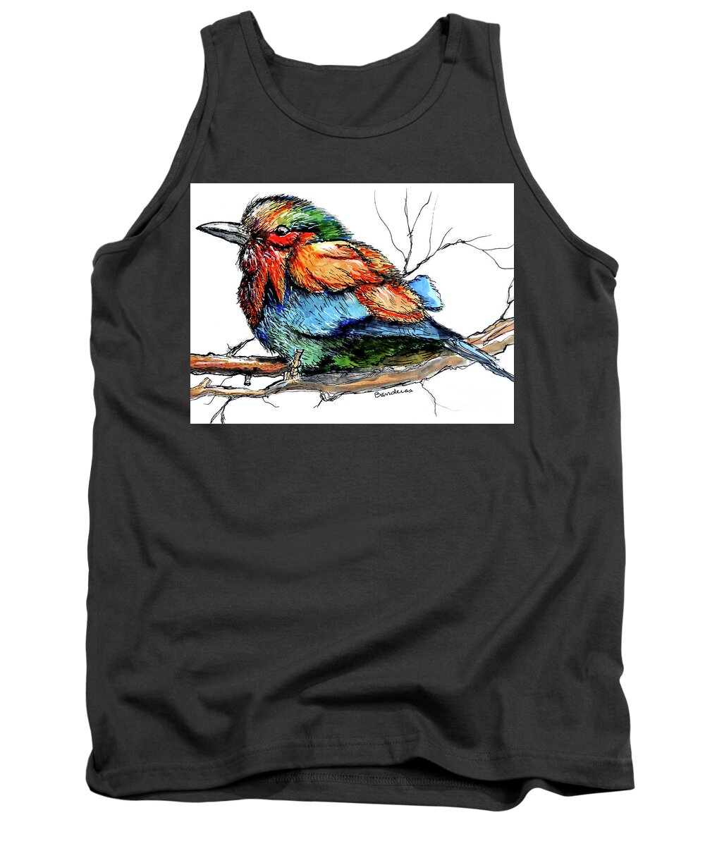 Birds Tank Top featuring the painting Lilac Breasted Roller by Terry Banderas