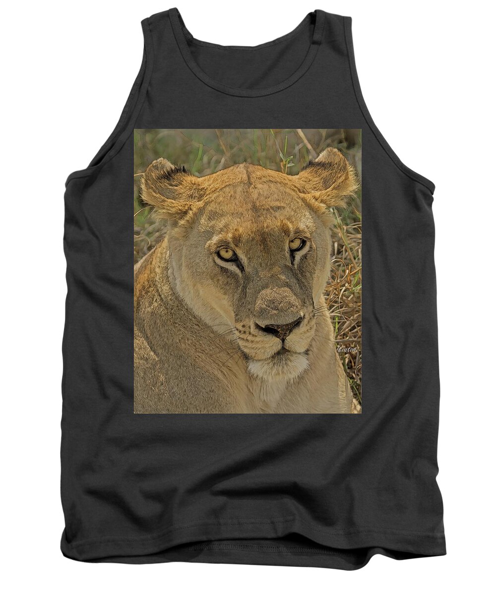 Lion Tank Top featuring the digital art Lioness by Larry Linton