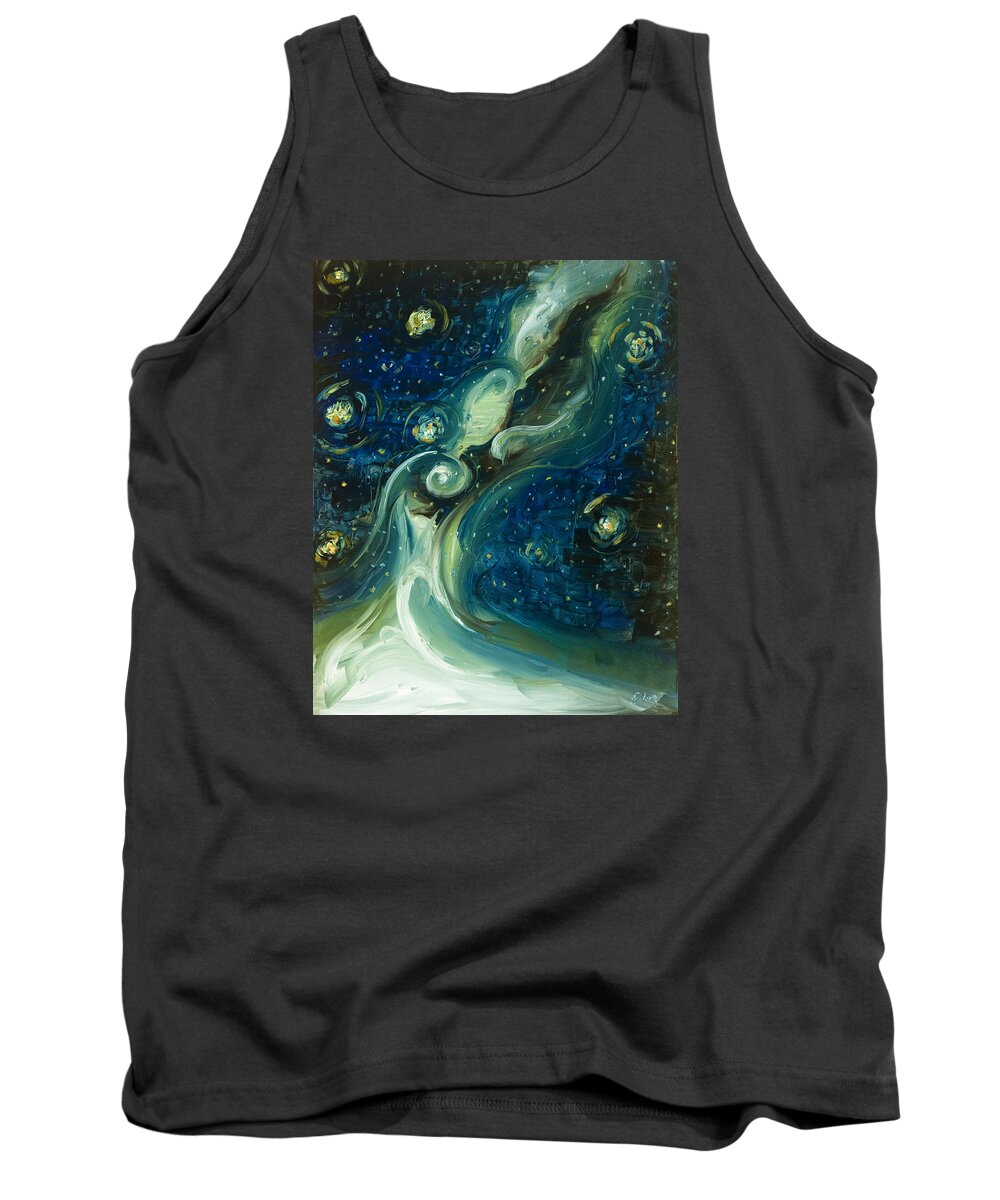 Milky Way Tank Top featuring the painting Liquid Galaxy by Carlos Flores
