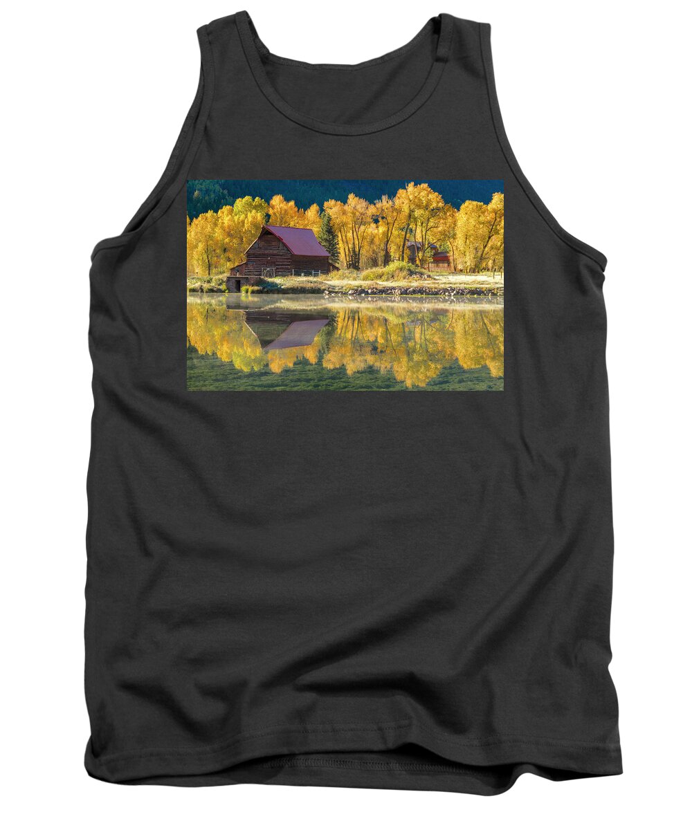 Aspen Trees Tank Top featuring the photograph Little Barn By the Lake by Teri Virbickis