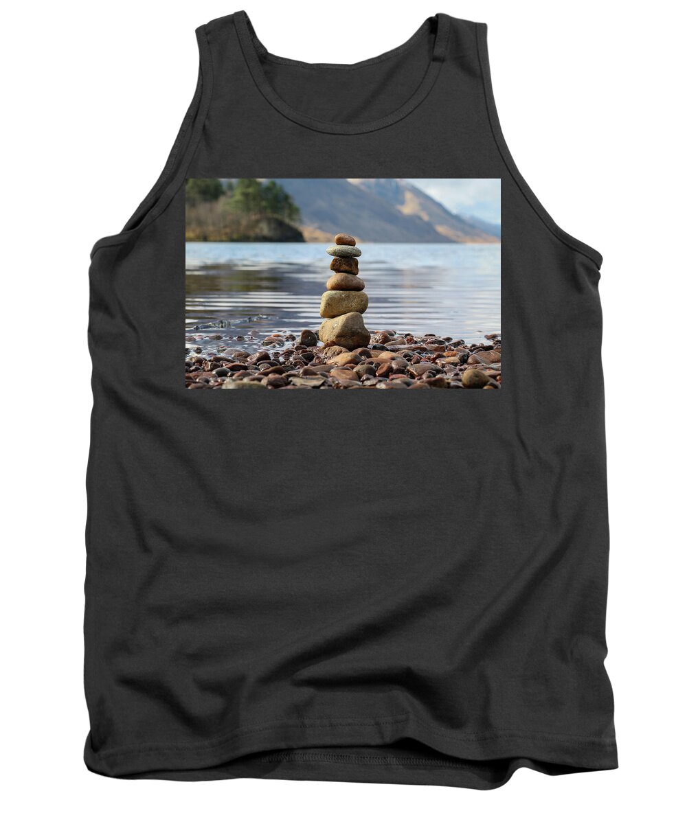 Stones Tank Top featuring the photograph Loch Shiel Stacked Stones by Holly Ross