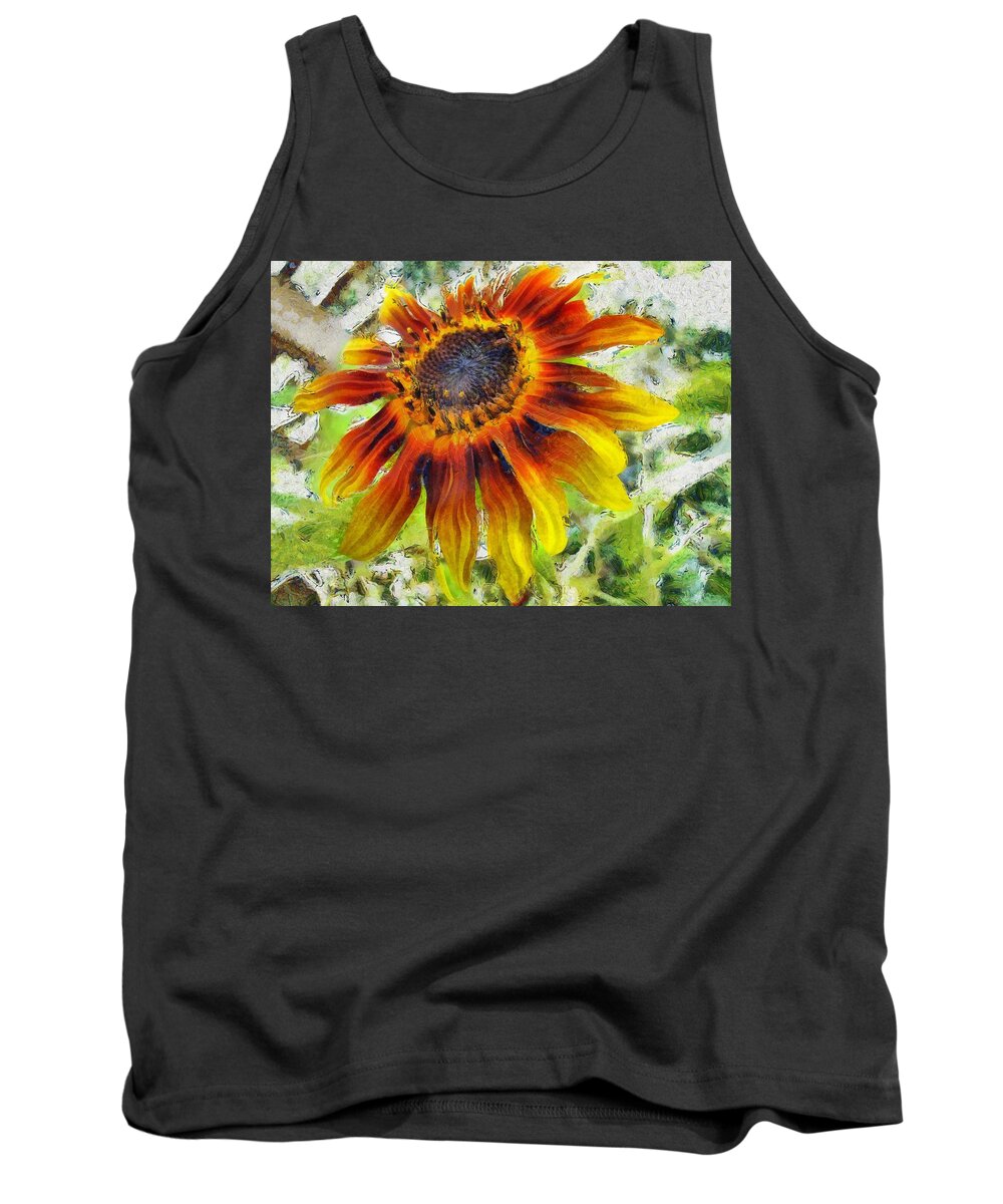 Sunflower Tank Top featuring the painting Lonely Sunflower by Maciek Froncisz